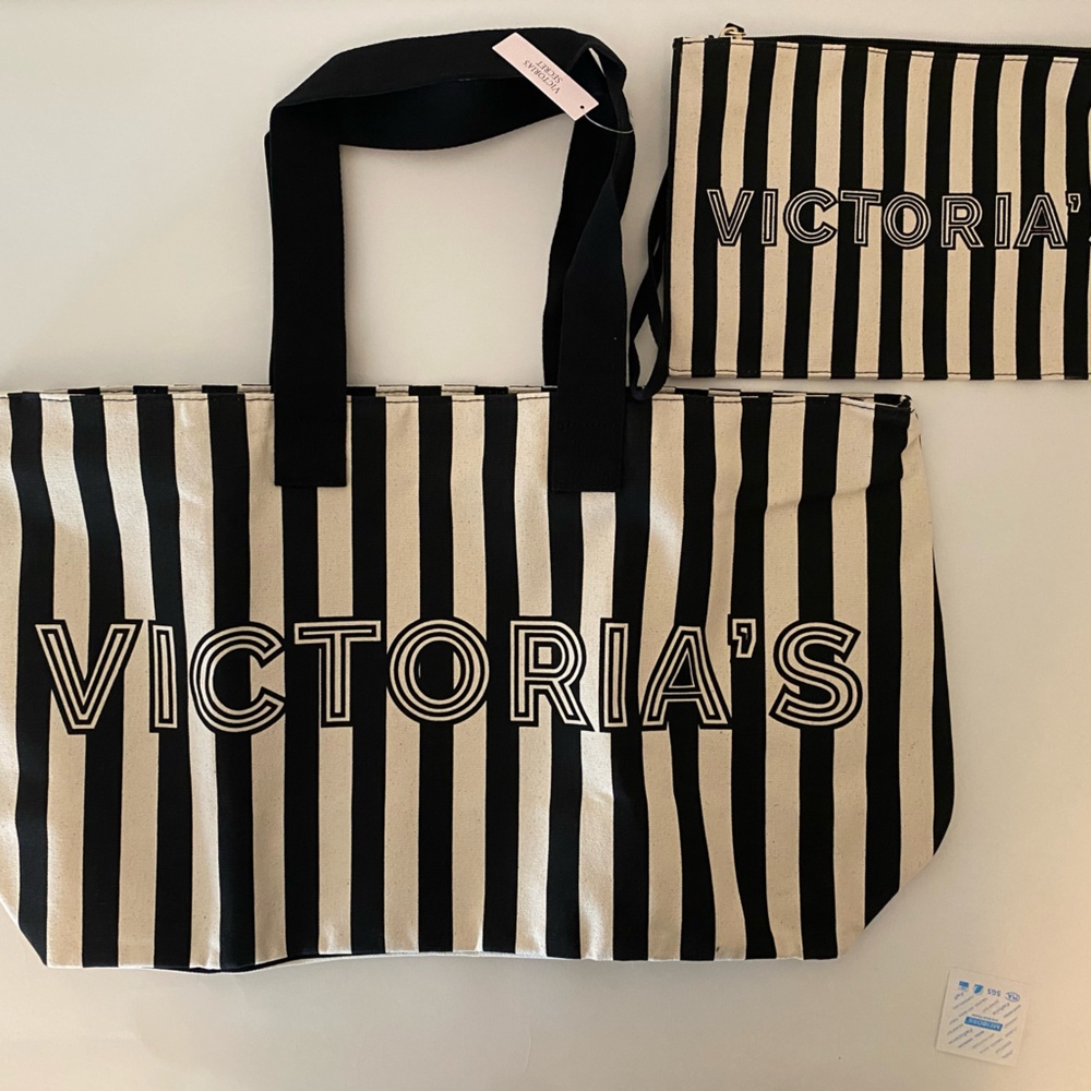 Victoria's Secret Black and White Striped Tote